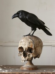 Poster - Crow perched on skull, ominous