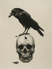 Poster - Crow perched on skull, ominous