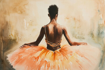 Wall Mural - a painting of a ballerina in a orange tutu