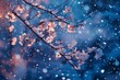 warm cherry blossom in the cold winter night