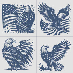 Wall Mural - Eagle With American Flag Vector , 4th of July vector File