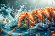 fresh sushi on a sea wave background