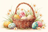 Fototapeta Storczyk - Basket Filled With Colorful Painted Eggs