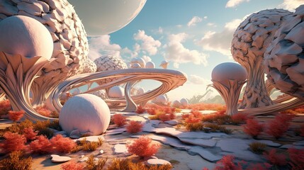 Poster - sci-fi surreal colorful architecture landscape