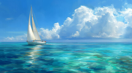 Wall Mural - a white sailboat on clear clean water
