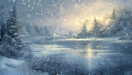 Wall Mural - snowy, cold night backgrounds wallpaper Generative AI