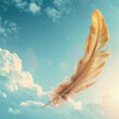 Feather on the blue sky background. 3d illustration. Copy space.