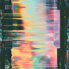 Abstract glitch art with holographic colors, seamless pattern