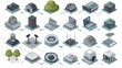 Detailed isometric icons set illustrating networking, represented in vector graphics