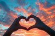 Two hands forming a heart shape against a vibrant sky Symbolizing love Charity And unity with a direct connection to the heart of humanity.