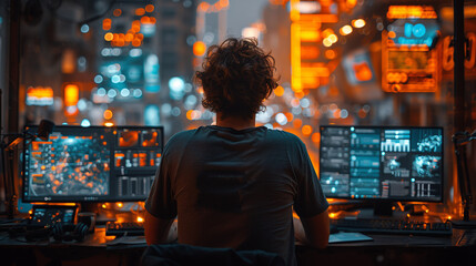 Businessman using computer devices with internet global network technology and big data, AI Artificial intelligence