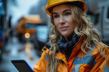 Aufkleber - Generative AI : Professional heavy industry woman engineer worker wearing safety uniform and hard hat