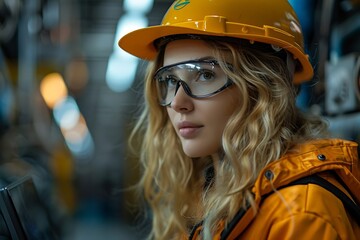 Aufkleber - Generative AI : Professional heavy industry woman engineer worker wearing safety uniform and hard hat