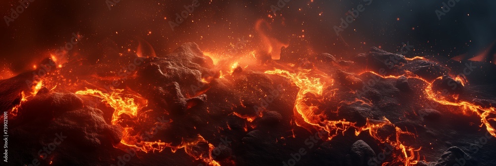 Molten lava flow background with vibrant orange and red fiery textures ...