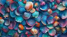 Colorful Shellfish Background Iridescent Pattern Wallpaper Blue Orange Turquoise Purple Vivid Bold Texture Nature Shell Mollusk Sea Ocean Neon Glossy Design Illustration Holographic Foil Light 