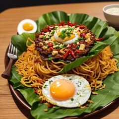 Wall Mural - noodles with egg and vegetables