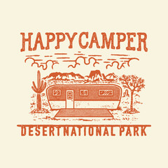 camper illustration desert graphic landscape design outdoor badge nature vintage cactus logo