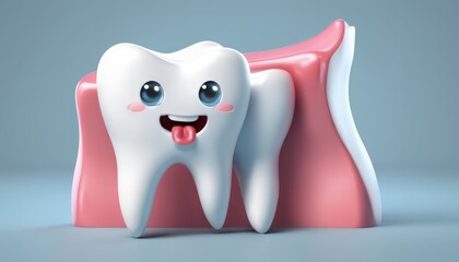 Canvas Print -  Smiling tooth character, 3D illustration, dental care promotion