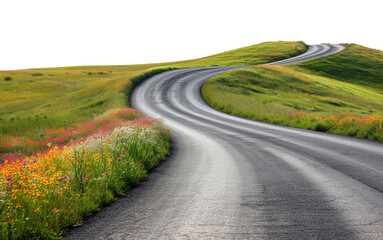 Asphalt road among the green hills isolated on transparent background