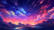 Cartoon illustration of beautiful colorful clouds in the night sky
