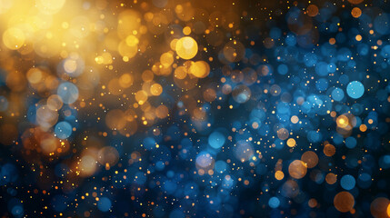 abstract glitter lights background in blue, gold. de focused. banner