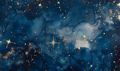 dark blue celestial watercolor bookmark design, generative ai