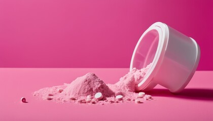 Poster -  Pink powdery substance spilling from a container