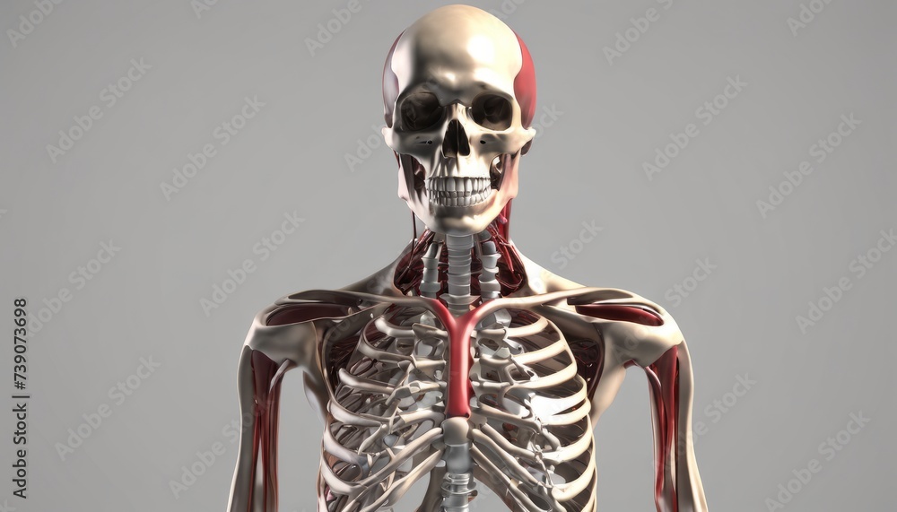 Anatomy of a human torso, with visible skeletal and muscular structures ...