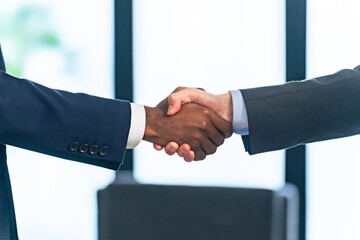 Poster - Group of multinational people shaking hands in office. Global business.
