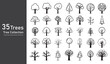 silhouette tree line drawing set, Side view, set of graphics trees elements outline symbol