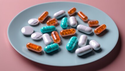 Wall Mural -  A colorful array of pills on a plate