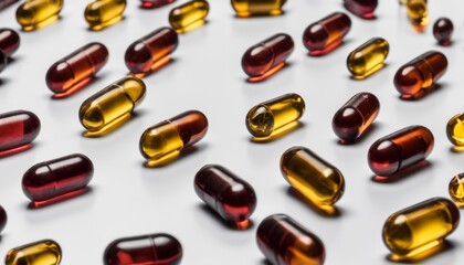 Wall Mural -  Vitamin capsules in a grid pattern on a white background
