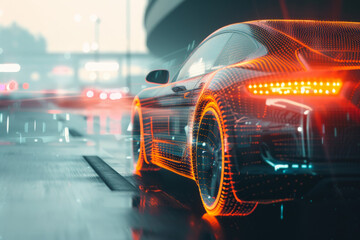 Wall Mural - A futuristic car with glowing dots on it