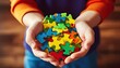 World Autism Awareness day, mental health care concept with autistic child hand