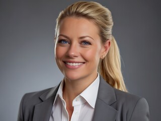 Studio waist up portrait of a beautiful businesswoman with crossed arms