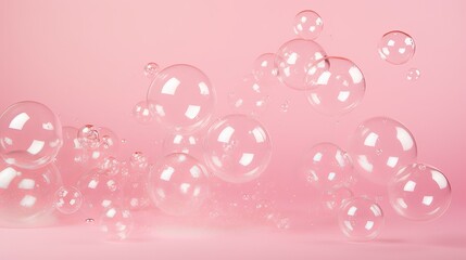 Wall Mural - Image of foam bubbles on pink background