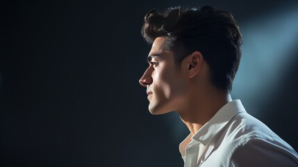 side view portrait of thinking stylish young man looking away