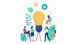 © Onchira - People searching for creative solutions. Teamwork business concept. Modern illustration of people with business office icon, creative and team concept flat style