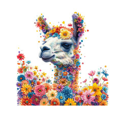 Wall Mural - llama made of flowers water painting vintage vivid colors