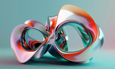 Poster - a colored rainbow metallic 3d design, soft color blending, holographic luminous style.
