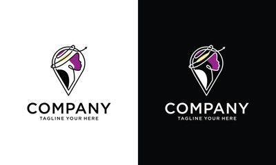 Wall Mural - women beauty and location concept logo design line art on a black and white background.