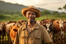 A Farmer Ensuring The Health And Productivity Of Selectively Bred Diseaseresistant Cattle. Concept Agriculture, Livestock Farming, Cattle Breeding, Disease Resistance, Farmer Health Care