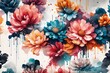 A stunning high-resolution illustration capturing the harmonious blend of vibrant liquid splashes on a clean canvas, featuring modern flower motifs for an added touch of sophistication