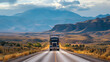 Huge semi-truck crossing the southwest United states on an empty road, generative ai