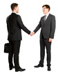 © Who is Danny - Rear view of a professional handshake, businessmen agreeing on a deal, white background