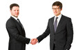 © Who is Danny - Confident businessmen handshake in front view, partnership and cooperation concept