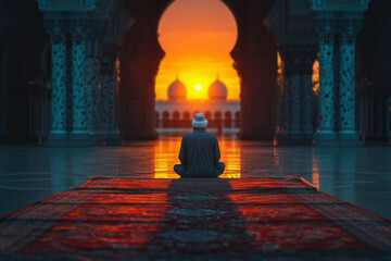 Wall Mural - a peaceful moment of reflection as individuals engage in nightly prayers in the serene corners of a 