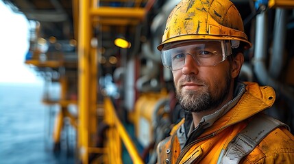 Engineering an oil rig in the middle of the sea and with engineers controlling the work.