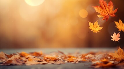 Wall Mural - Autumn landscape and background with autumn maple leaves flying and falling.