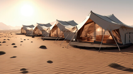 Wall Mural - Aerial view of typical desert camp conducts desert safari tours